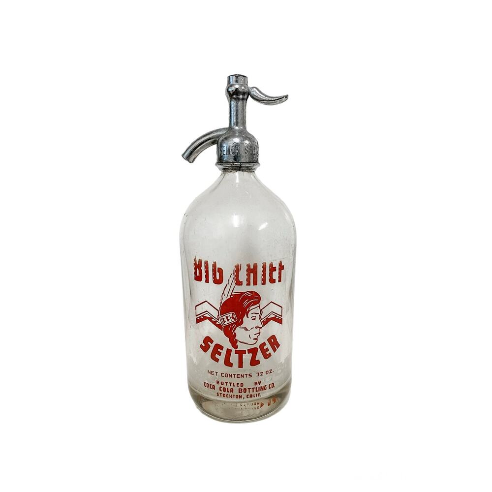 Vintage Big Chief Seltzer 32oz Glass Bottle Coca Cola Bottling Co Stockton CA